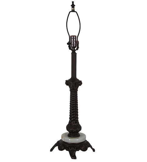 Meyda Lighting Regina 19" Craftsman Brown Highlighted Table Lamp With Beige Art Glass & Fringed Shade