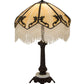 Meyda Lighting Regina 19" Craftsman Brown Highlighted Table Lamp With Beige Art Glass & Fringed Shade