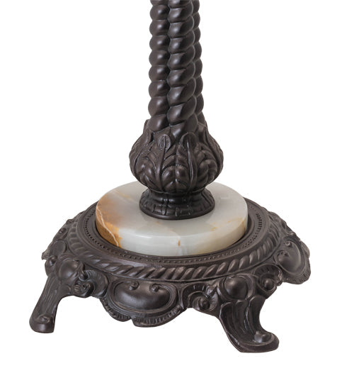 Meyda Lighting Regina 30" Craftsman Brown Table Lamp With White Iridescent Art Shade Glass