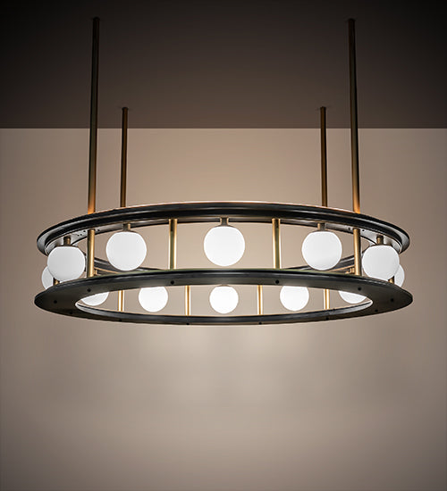 Meyda Lighting Reginald 86" LED Gold Matte & Weathered Brass Pendant Light With White Opal Shade Glass