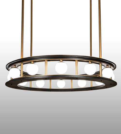 Meyda Lighting Reginald 86" LED Gold Matte & Weathered Brass Pendant Light With White Opal Shade Glass