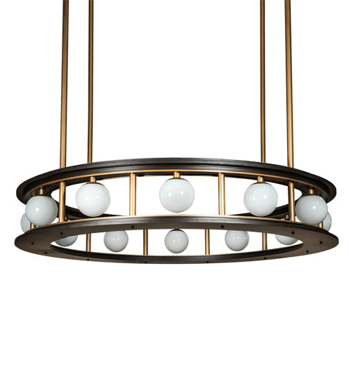 Meyda Lighting Reginald 86" LED Gold Matte & Weathered Brass Pendant Light With White Opal Shade Glass