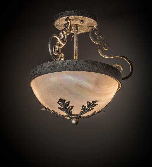 Meyda Lighting Renaissance 13" 2-Light Corinth Inverted Pendant Light With White Iridescent Shade Glass