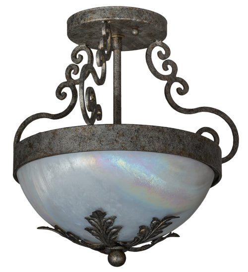 Meyda Lighting Renaissance 13" 2-Light Corinth Inverted Pendant Light With White Iridescent Shade Glass