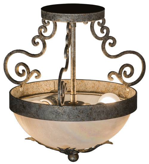 Meyda Lighting Renaissance 13" 2-Light Corinth Inverted Pendant Light With White Iridescent Shade Glass