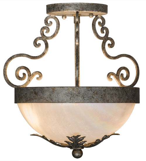 Meyda Lighting Renaissance 13" 2-Light Corinth Inverted Pendant Light With White Iridescent Shade Glass