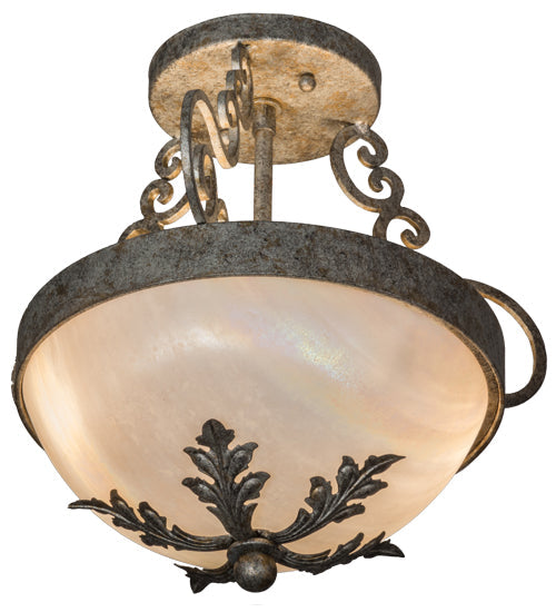 Meyda Lighting Renaissance 13" 2-Light Corinth Inverted Pendant Light With White Iridescent Shade Glass