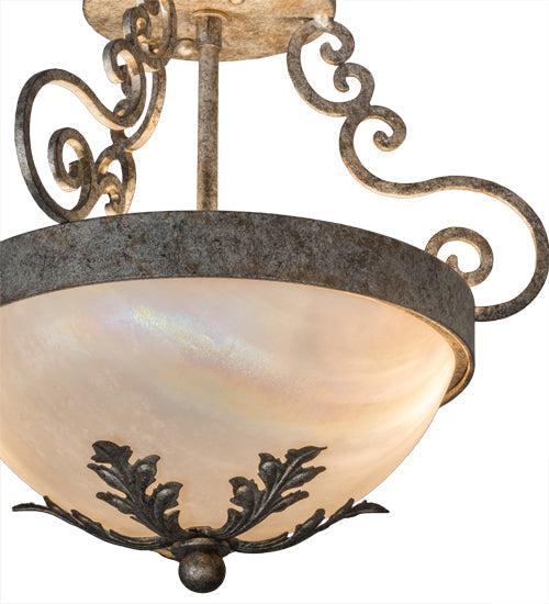 Meyda Lighting Renaissance 13" 2-Light Corinth Inverted Pendant Light With White Iridescent Shade Glass