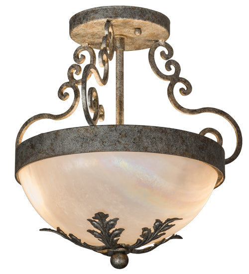 Meyda Lighting Renaissance 13" 2-Light Corinth Inverted Pendant Light With White Iridescent Shade Glass