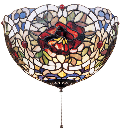 Meyda Lighting Renaissance Rose 12" 3-Light Mahogany Bronze Flush Mount Light With Multi-Colored Stained Shade Glass