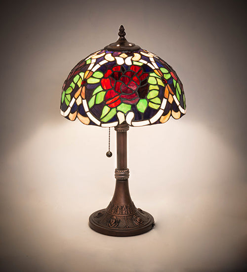 Meyda Lighting Renaissance Rose 17" Mahogany Bronze Accent Table Lamp With Multi-Colored Shade Glass