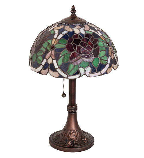 Meyda Lighting Renaissance Rose 17" Mahogany Bronze Accent Table Lamp With Multi-Colored Shade Glass