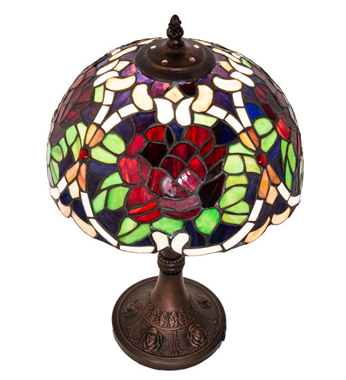Meyda Lighting Renaissance Rose 17" Mahogany Bronze Accent Table Lamp With Multi-Colored Shade Glass