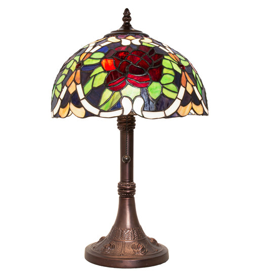 Meyda Lighting Renaissance Rose 17" Mahogany Bronze Accent Table Lamp With Multi-Colored Shade Glass