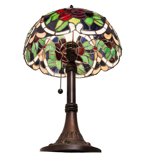 Meyda Lighting Renaissance Rose 17" Mahogany Bronze Accent Table Lamp With Multi-Colored Shade Glass