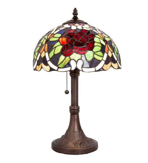 Meyda Lighting Renaissance Rose 17" Mahogany Bronze Accent Table Lamp With Multi-Colored Shade Glass