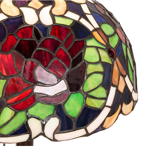 Meyda Lighting Renaissance Rose 17" Mahogany Bronze Accent Table Lamp With Multi-Colored Shade Glass