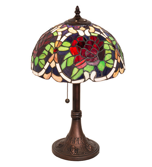 Meyda Lighting Renaissance Rose 17" Mahogany Bronze Accent Table Lamp With Multi-Colored Shade Glass