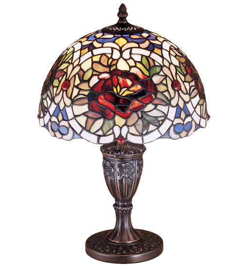 Meyda Lighting Renaissance Rose 18" Mahogany Bronze Accent Table Lamp With Multi-Colored Stained Shade Glass