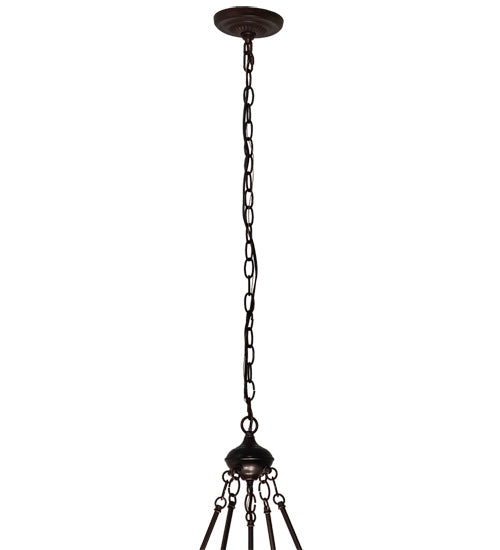 Meyda Lighting Renaissance Rose 20" 3-Light Mahogany Bronze Inverted Pendant Light With Multi-Colored Stained Shade Glass