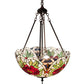 Meyda Lighting Renaissance Rose 20" 3-Light Mahogany Bronze Inverted Pendant Light With Multi-Colored Stained Shade Glass