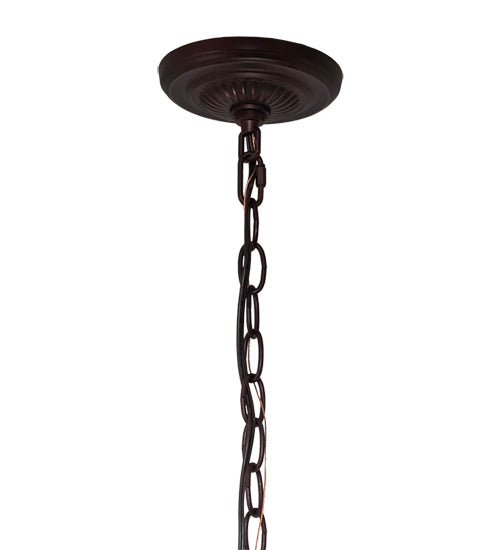 Meyda Lighting Renaissance Rose 20" 3-Light Mahogany Bronze Inverted Pendant Light With Multi-Colored Stained Shade Glass