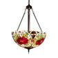 Meyda Lighting Renaissance Rose 20" 3-Light Mahogany Bronze Inverted Pendant Light With Multi-Colored Stained Shade Glass