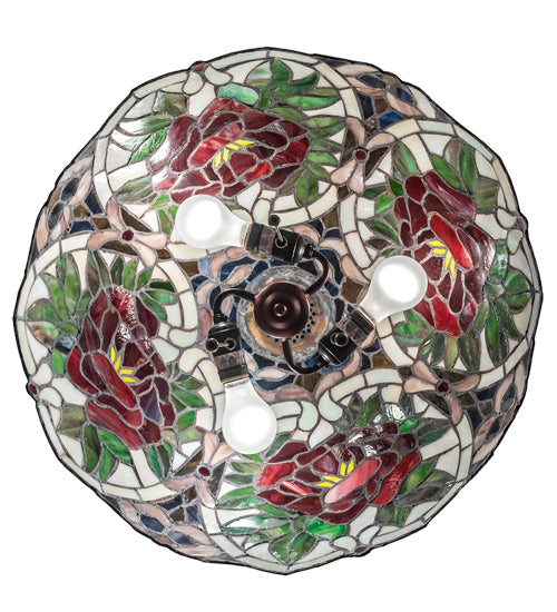 Meyda Lighting Renaissance Rose 20" 3-Light Mahogany Bronze Pendant Light With Multi-Colored Stained Shade Glass