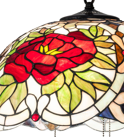 Meyda Lighting Renaissance Rose 20" 3-Light Mahogany Bronze Pendant Light With Multi-Colored Stained Shade Glass