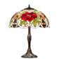 Meyda Lighting Renaissance Rose 26" 3-Light Mahogany Bronze Table Lamp With Multi-Colored Shade Glass