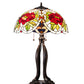 Meyda Lighting Renaissance Rose 30" 3-Light Mahogany Bronze Table Lamp With Multi-Colored Stained Shade Glass