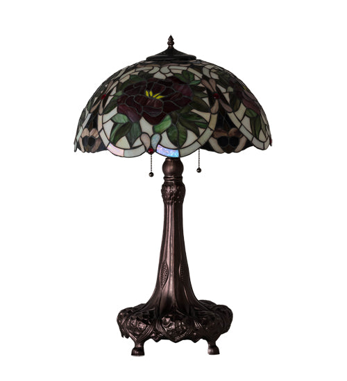 Meyda Lighting Renaissance Rose 31" 3-Light Mahogany Bronze Table Lamp With Multi-Colored Stained Shade Glass