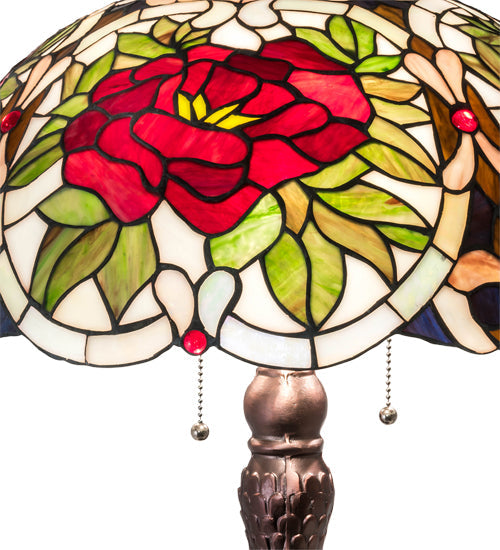Meyda Lighting Renaissance Rose 31" 3-Light Mahogany Bronze Table Lamp With Multi-Colored Stained Shade Glass