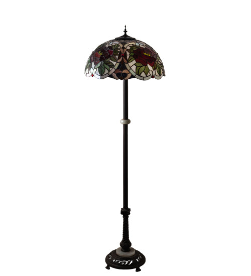 Meyda Lighting Renaissance Rose 62" 3-Light Mahogany Bronze Floor Lamp With Multi-Colored Stained Shade Glass