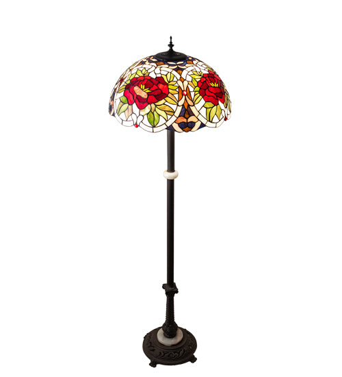 Meyda Lighting Renaissance Rose 62" 3-Light Mahogany Bronze Floor Lamp With Multi-Colored Stained Shade Glass