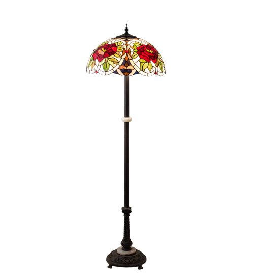 Meyda Lighting Renaissance Rose 62" 3-Light Mahogany Bronze Floor Lamp With Multi-Colored Stained Shade Glass