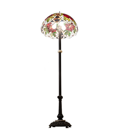 Meyda Lighting Renaissance Rose 62" 3-Light Mahogany Bronze Floor Lamp With Multi-Colored Stained Shade Glass