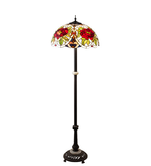 Meyda Lighting Renaissance Rose 62" 3-Light Mahogany Bronze Floor Lamp With Multi-Colored Stained Shade Glass