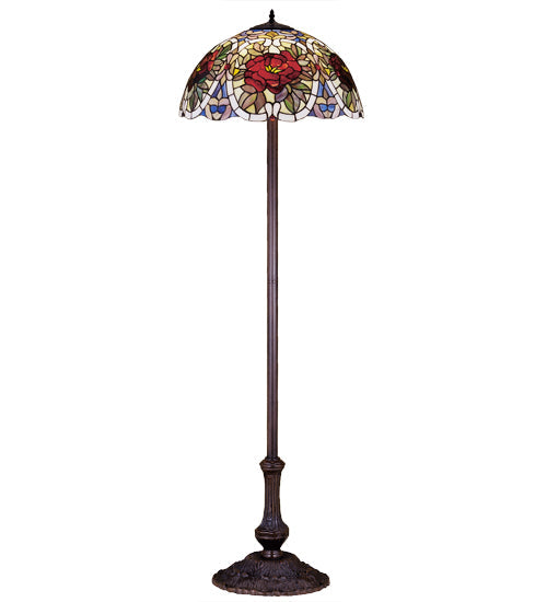 Meyda Lighting Renaissance Rose 63" 3-Light Mahogany Bronze Floor Lamp With Multi-Colored Stained Shade Glass