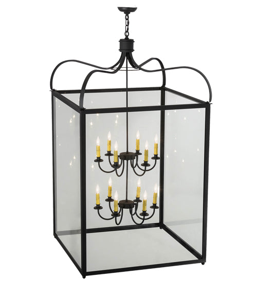 Meyda Lighting Rennes 45" 12-Light Charred Iron Pendant Light With Clear Shade Glass