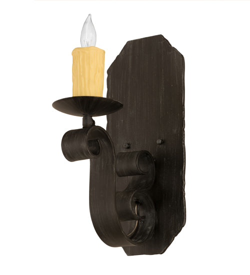 Meyda Lighting Renzo 116261 7" Antique Iron Gate Wall Sconce With Amber Faux Candlelight