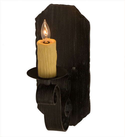 Meyda Lighting Renzo 116261 7" Antique Iron Gate Wall Sconce With Amber Faux Candlelight
