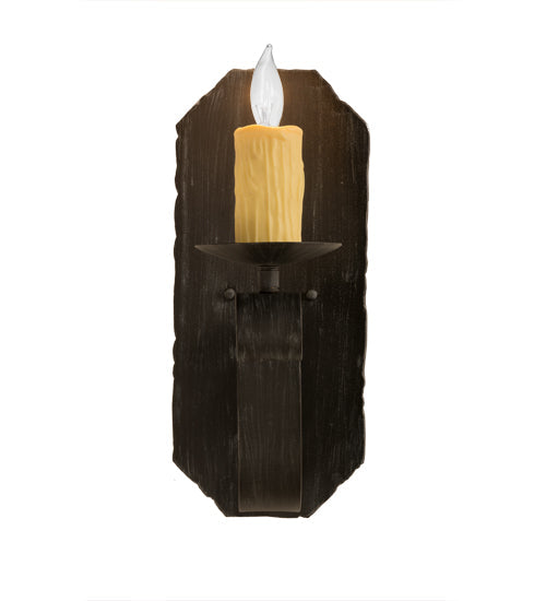 Meyda Lighting Renzo 116261 7" Antique Iron Gate Wall Sconce With Amber Faux Candlelight