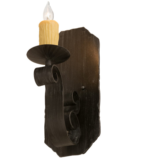 Meyda Lighting Renzo 116261 7" Antique Iron Gate Wall Sconce With Amber Faux Candlelight