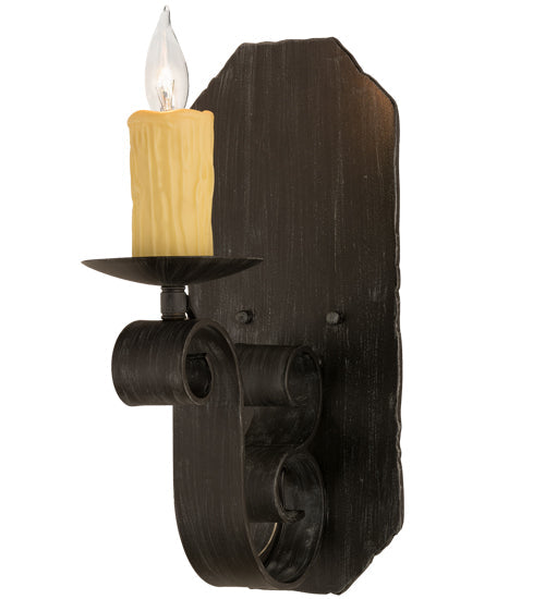 Meyda Lighting Renzo 116261 7" Antique Iron Gate Wall Sconce With Amber Faux Candlelight