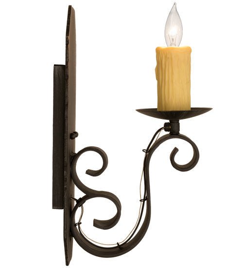 Meyda Lighting Renzo 116261 7" Antique Iron Gate Wall Sconce With Amber Faux Candlelight