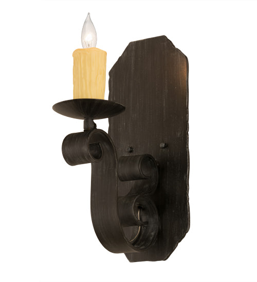 Meyda Lighting Renzo 116261 7" Antique Iron Gate Wall Sconce With Amber Faux Candlelight
