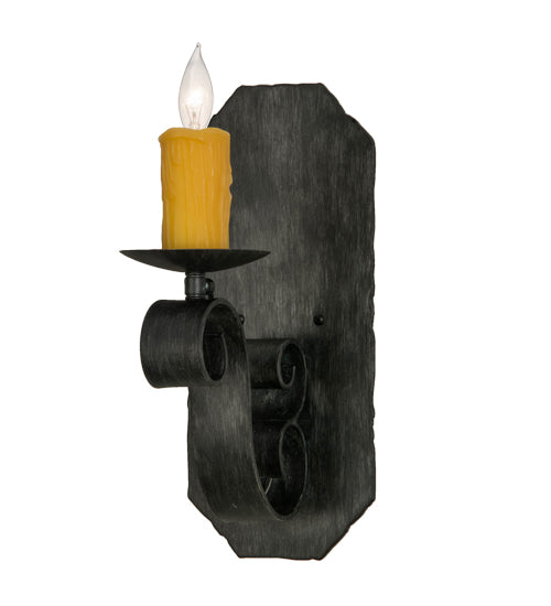 Meyda Lighting Renzo 155248 7" Antique Iron Gate Wall Sconce With Amber Faux Candlelight