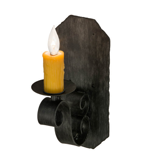 Meyda Lighting Renzo 155248 7" Antique Iron Gate Wall Sconce With Amber Faux Candlelight