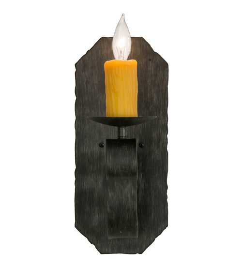 Meyda Lighting Renzo 155248 7" Antique Iron Gate Wall Sconce With Amber Faux Candlelight
